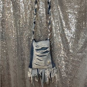 BOHO Handmade Crossbody Denim & Lace Shoulder Purse/Bag Up Cycled Unique